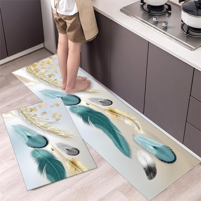 2 Pcs Kitchen Floor Mats – Non-Slip, Waterproof, Oil-Resistant Cushioned Anti-Fatigue Rugs for Cooking & Standing, Soft PVC Mat Set for Home, Sink, and Laundry Use
