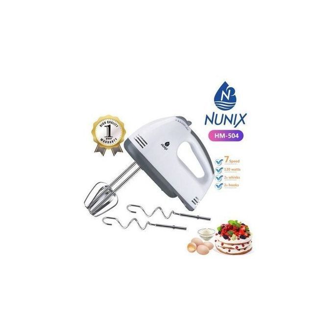 Nunix Super 7 Speed Electric Hand Mixer/Stand Mixer Dough/Egg/Cake Mixer with Bowl White Standard