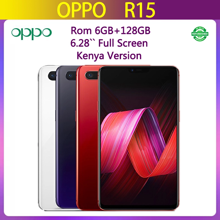 Refurbished OPPO R15 Full Screen 128GB+6GB 6.3inch  2G/3G/4G Network Dual SIM  3450mAh 16MP+20MP+5MP  Face Unlocking  Smart Phone