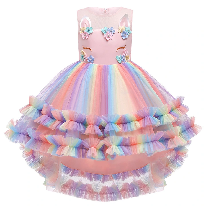 Christmas Unicorn Party Dress For Girls Dress Carnival Costume Princess Dresses Colorful Flower Girl Wedding Dresses 3-12 Years