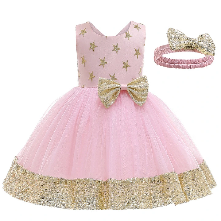 Baby Girls Dress 1to 6 Year Birthday Bowknot Tutu Christening Gown Newborn Infant 0-24 Month Princess Baptism Sequined Clothes