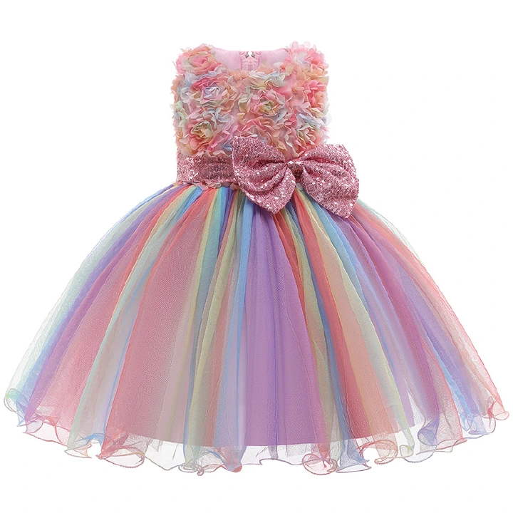 Baby Girls Unicorn Colorful Dress Set For Kids Princess Lace Tutu Dress Festival Performance Flower Girl Wedding Dress Clothes