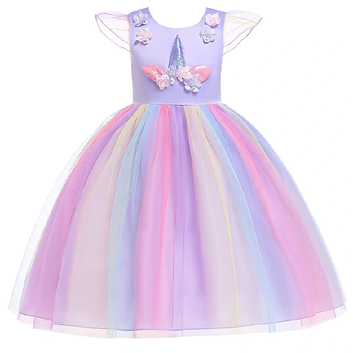 Girls Unicorn Tutu Dress Rainbow Princess Kids Party Dress Children Christmas Halloween Cosplay Costume With Headband Wings