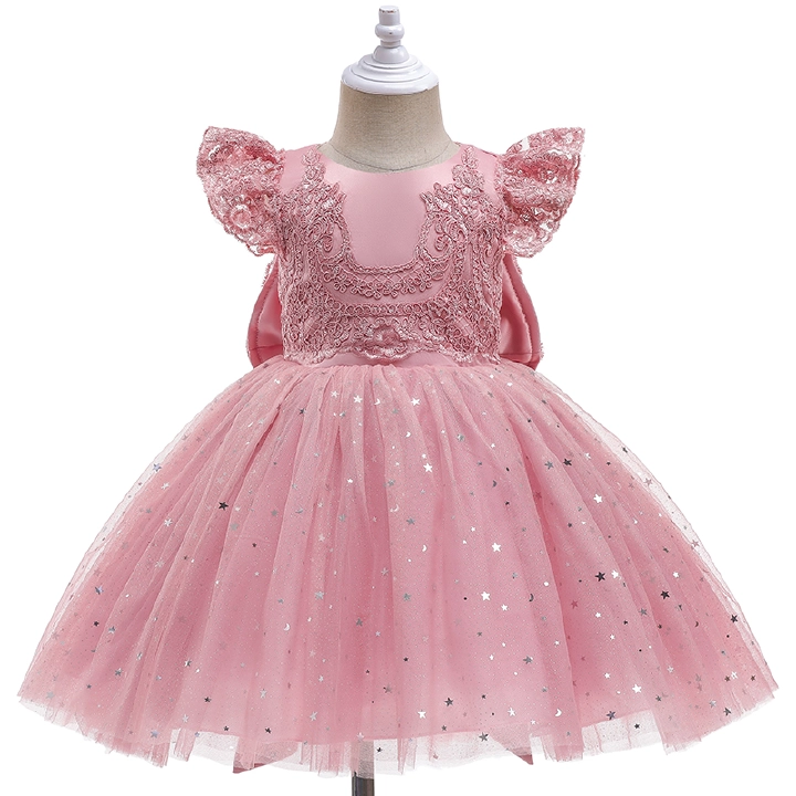 Lace Appliques Toddler Baby Girl Dress Bow Tutu Baptism Dress for Girls Birthday Party Wedding Dress Baby Clothes Fluffy Gown 80 90 100 110 120 cm