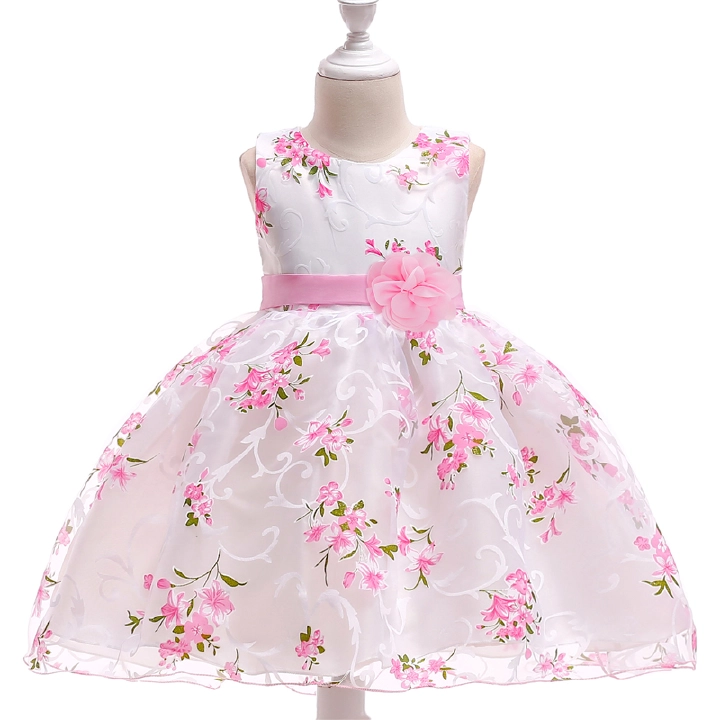 2022 Summer Kids Dresses For Girls Clothing Flower Toddler Girl Dress Pink Birthday Princess Dress Party Wedding Dress 2 3 Year 70 80 90 cm