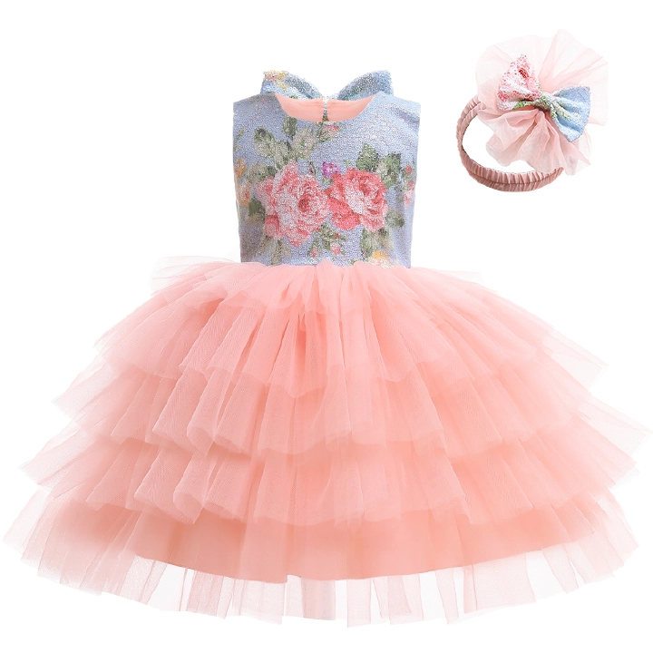 Hollow Bow Flowers Toddler Baby Girls Dresses Kids Princess Party Tutu Tulle Birthday Costume Children Wedding Party Clothes