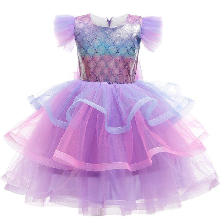Mermaid Princess Dress for Girls Kids Costume Birthday Halloween Tutu Dress Children Summer Party Clothes Cosplay80cm 90cm 100 cm110 cm120 cm