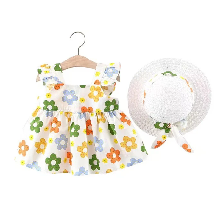2PCS/Set Doll Collar Baby Dress Lovely Summer Infant Baby Girl Floral Dress Sundress Outfits Flower Dress + Bag Clothes Set