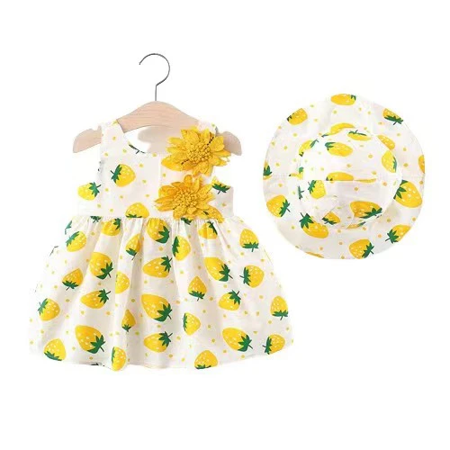 Summer Newborn Baby Dresses Infant Girl Clothes Little Cherry Print Flower Sleeveless Cute Toddler Dress+Sunhat 005  6 to 12M   12 to 18M  18 to 24M   2 to 3 Years 1686 1685 Notice:Manually measure th