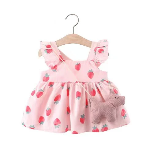 Summer Korean Baby Girl Clothes Set Cute Kids Flowers Dresses Cotton Newborn Beach Dress+Sunhat Infant Clothing 015