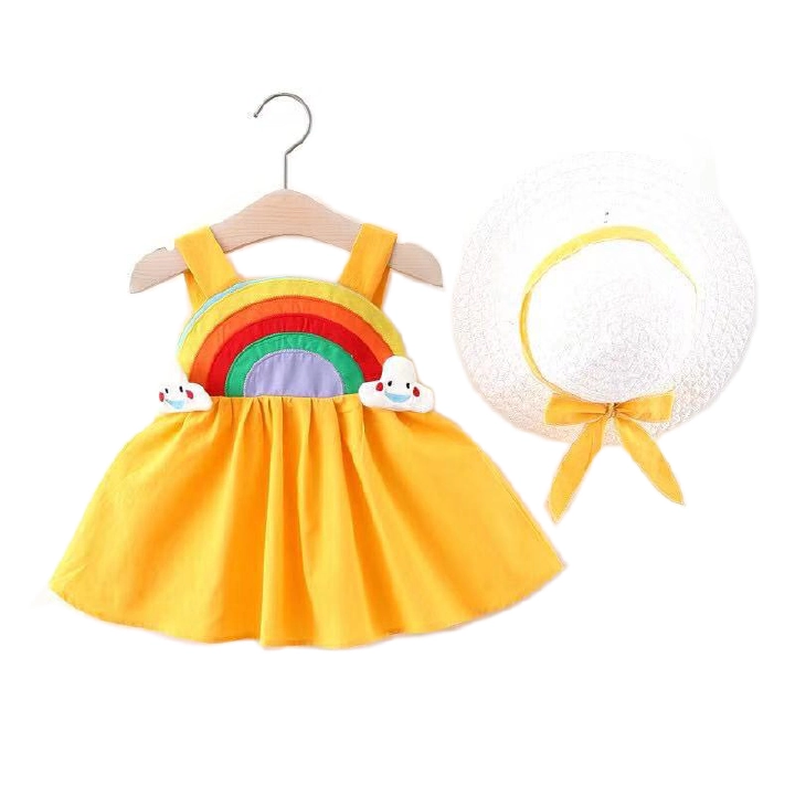 Summer Newborn Clothes Toddler Girls Dresses Korean Big Bow Cute Dot Sleeveless Baby Beach Princess Dress+Sunhat 007