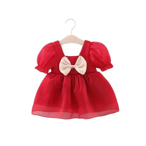 Baby Girl Party Evening Dress Mesh dress Princess dress with bow on chest Kids Clothing Dress For Girls