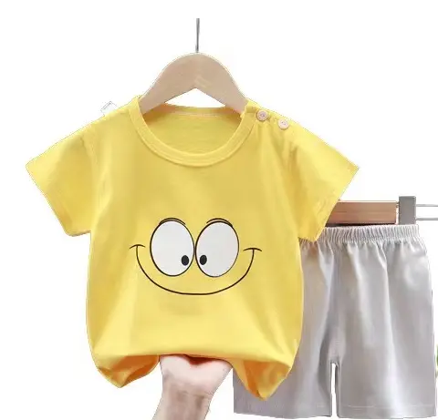 2pcs Children Summer Cotton Clothing Set Baby Boys Girls Short Sleeve T-shirt Shorts Set Fashion Baby Clothes Suit 0-6 Years Old