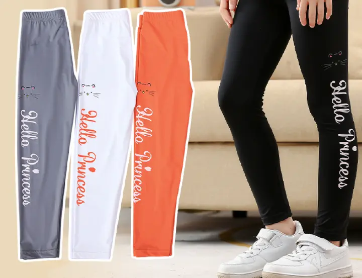 Thin Girls Skinny Leggings for Kids Solid Color Letters Print Casual Pencil Trousers Child Yoga Cycling Sports Pants