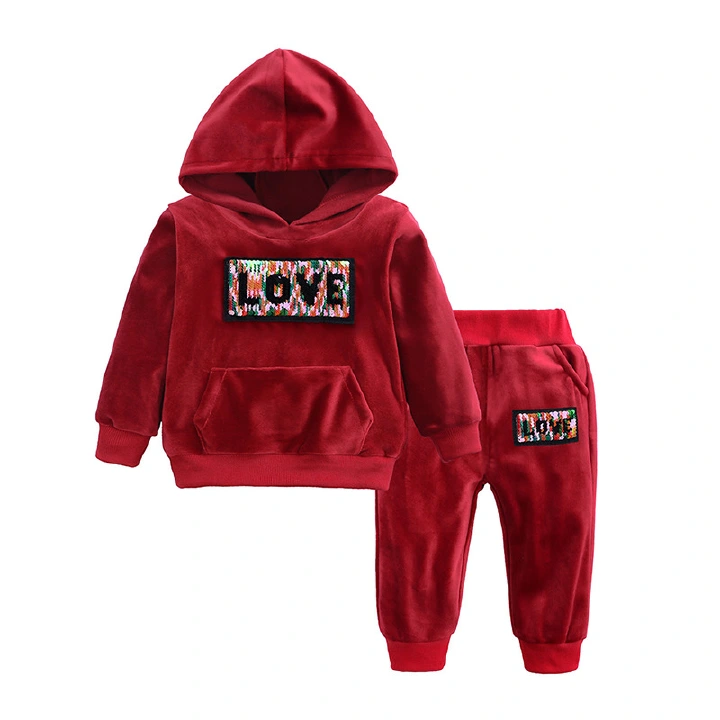 Essential Velvet Solid Children Clothes Baby Girls Clothes Set Boys Clothing Hoodies Sweatshirt+Pants Tracksuit Suits For Kids