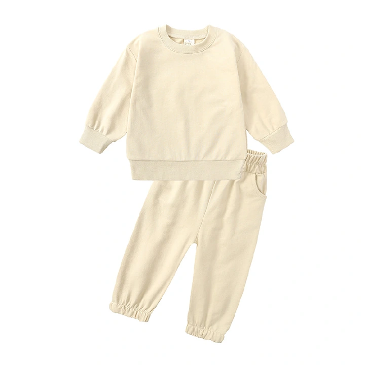 New Arrivals Little Girls Clothing Tracksuit 2 Pieces Set Warm Fleece Plain Top Sweatshirt+Pants Loungewear Suit For Kids 6-13T