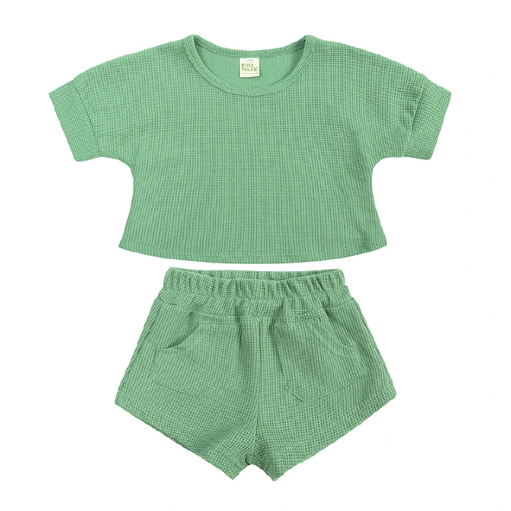 Novelty 2 Pieces Sets Kids Clothes Sportsuit Solid Pullover Cotton Top T-Shirt+Shorts Suit For Girls Children Tracksuit Outfits