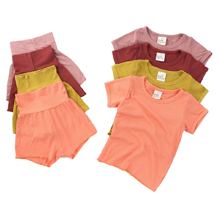 Fashion Toddler Pajamas Sets Kids Clothes set Baby Girls Homewear Short Sleeve Top+Shorts Sleep Solid color Sleepwear 2pcs