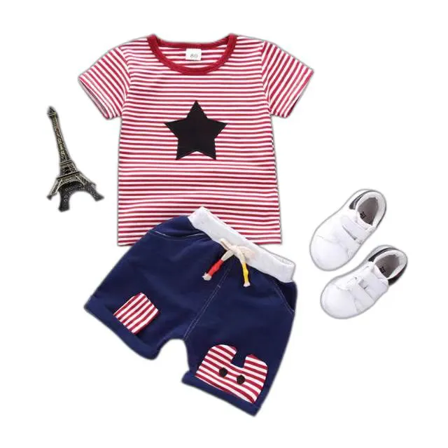 New 2Pcs Fashion Baby Boys Top+Pants Clothes Set Cotton Material Infant Clothing Set