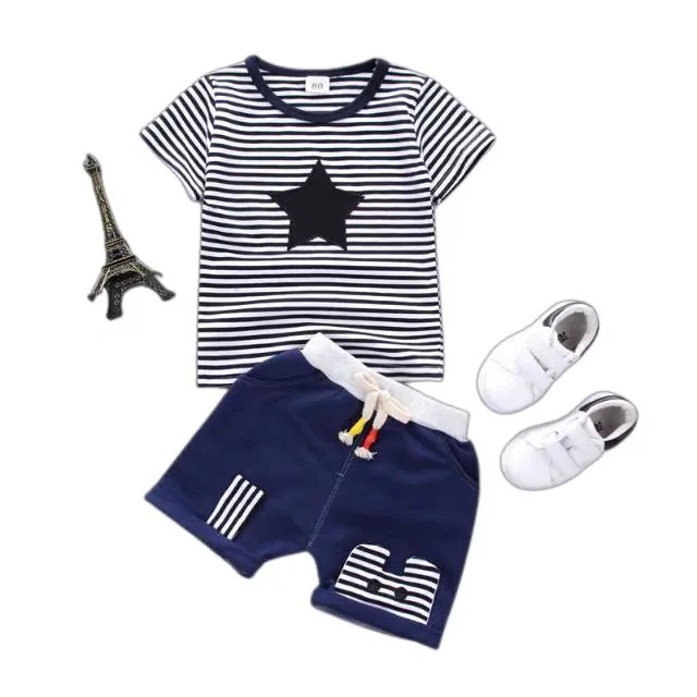 New 2Pcs Fashion Baby Boys Top+Pants Clothes Set Cotton Material Infant Clothing Set