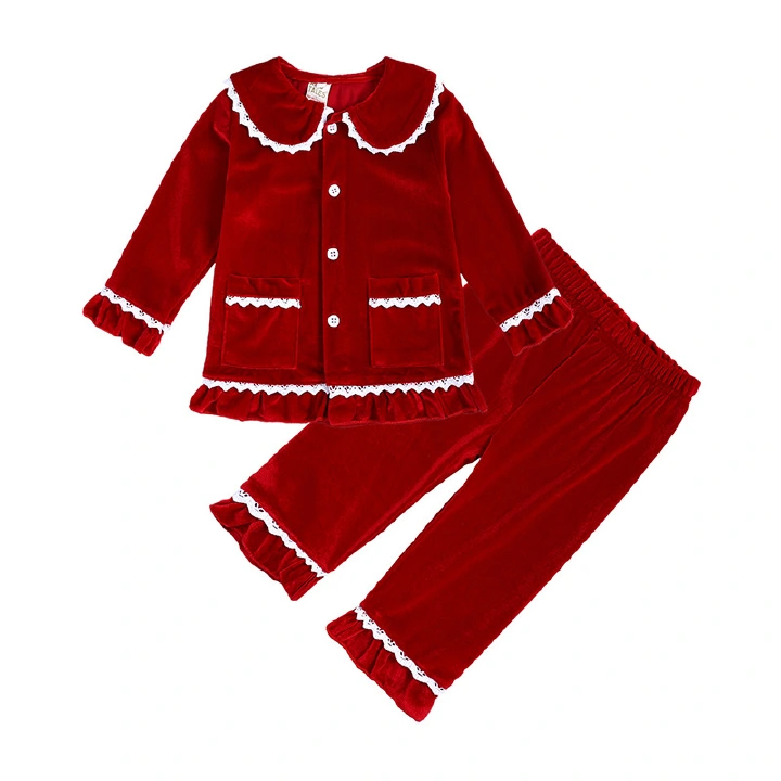 2022 Christmas Family Matching Kids Pyjamas Red Warm Velvet Boy Girl Dress Sleepwear Clothes Toddler Children Christmas Pjs Gift
