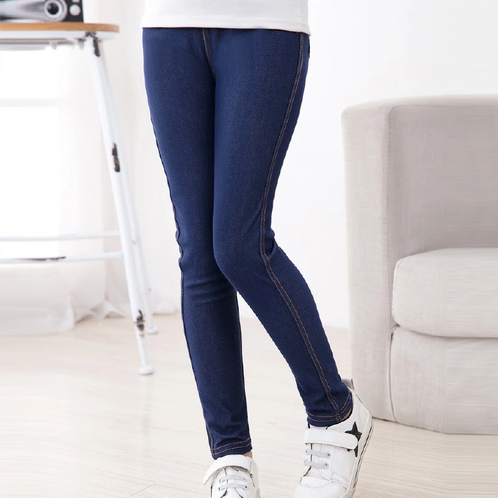 Spring Summer Girls Elastic Skinny Pants Solid Color Kids Stretch Trousers 3-12Yrs Children Lmitation Denim Fabric Jeans Pants