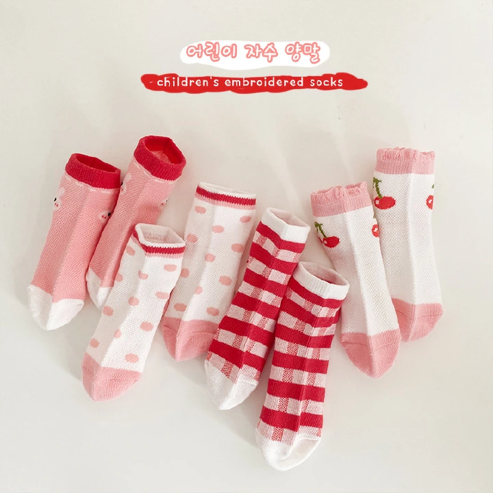 4 Pairs/lot Kids Soft Cotton Socks Boy Girl Baby Cute Cartoon Breathable Stripe Dots Fashion School Socks Autumn Spring