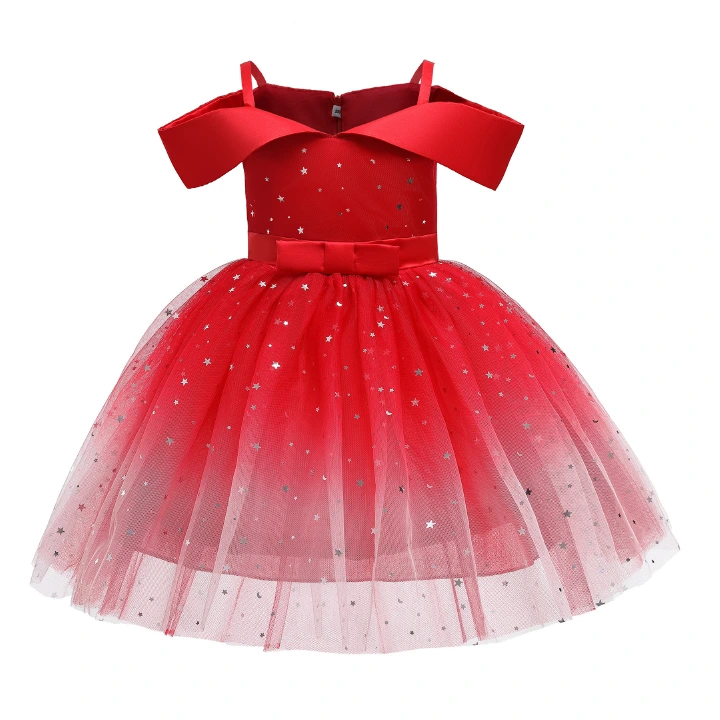 Girls' dresses Europe and the United States Christmas baby children's Aisha princess dress one shoulder magnanimous starry sky sequin dress dress