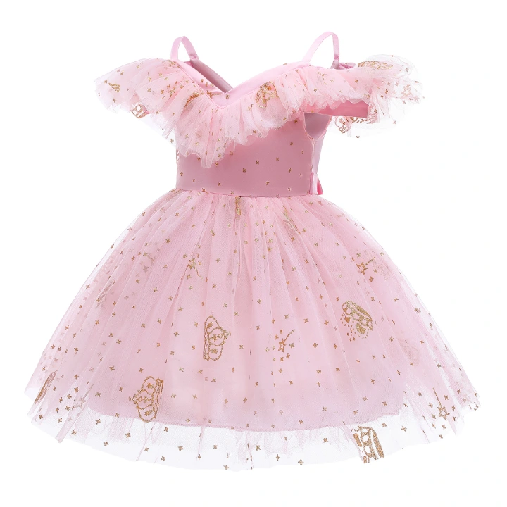 Girls' dress 2022 new European and American children's crown sequin princess dress walking dress dress mesh puffy dress