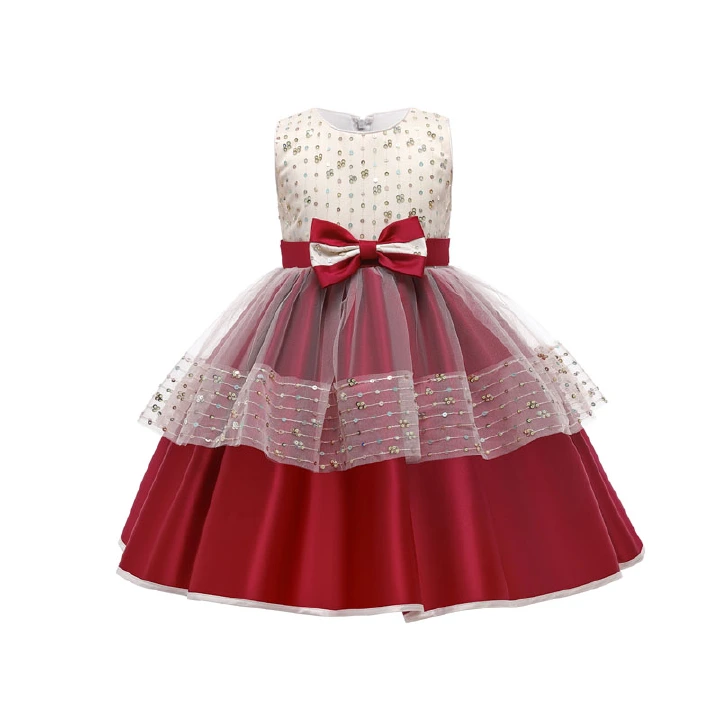 New Sequins Lace Children's Dress Flower Girl Wedding Dress Princess Dress Air Mesh Lace Show Dress  2-8 years old
