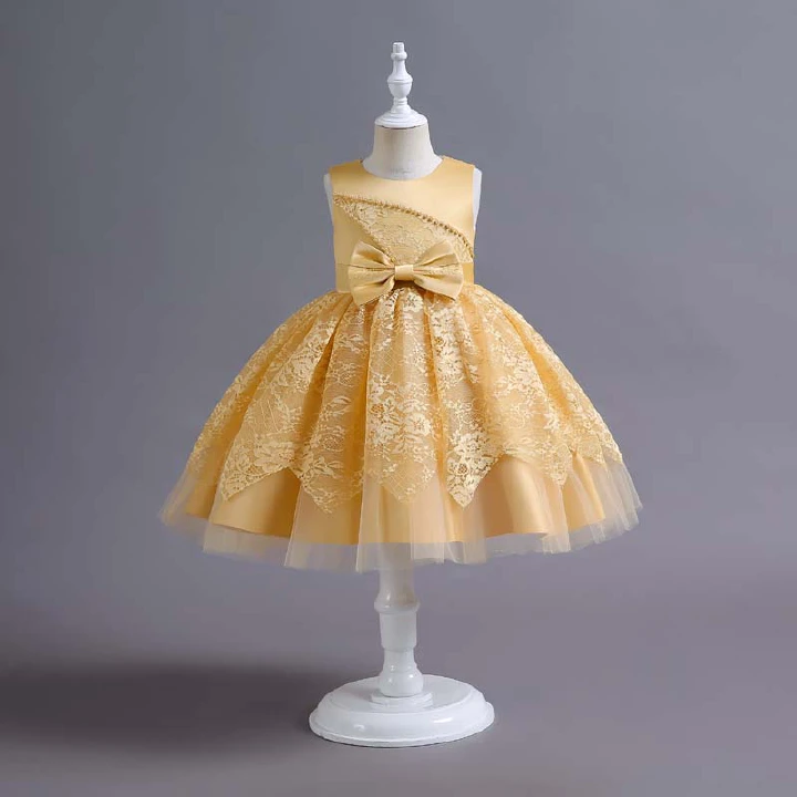 Children's Dress Beaded Floral Princess Dress Girls Daily Birthday Party Satin Dress 3-10 years old