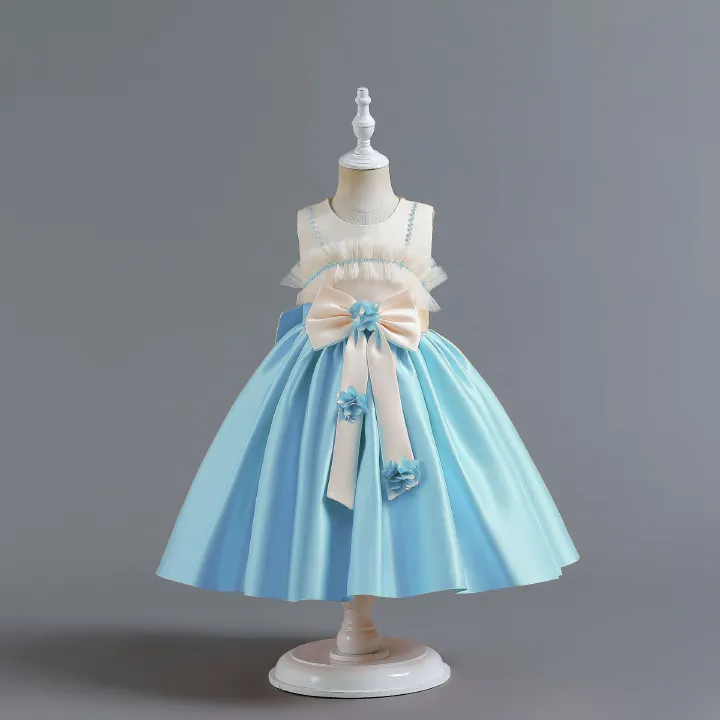 Children's Bow Tie Satin Princess Dress Children's Dresses Female Flower Girl Piano Performance Dresses 2-11 years old