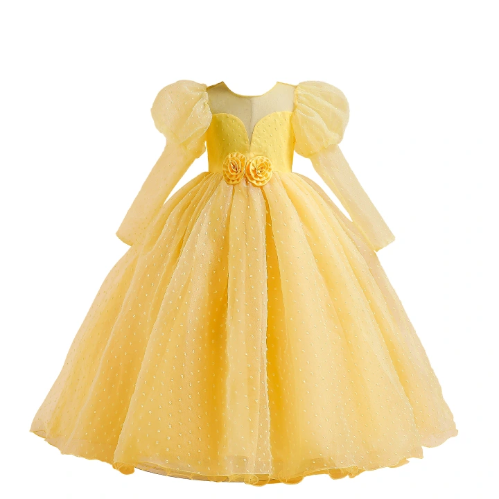 Children's dress new princess dress long bubble sleeve puffy birthday host performance dress girls princess dress 6-16 years