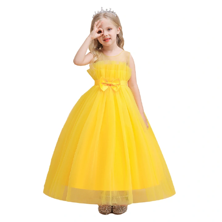 Children's dresses new fall children's satin mesh puffy princess dress girls walking piano performance dress 6-17 years