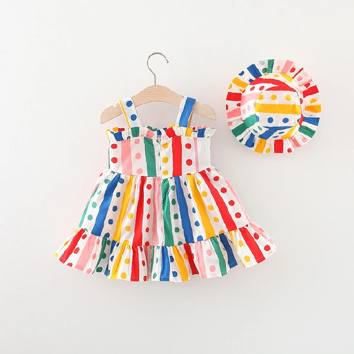 New Summer New girls' halter dresses Children's beach dresses Cool skirt with hat