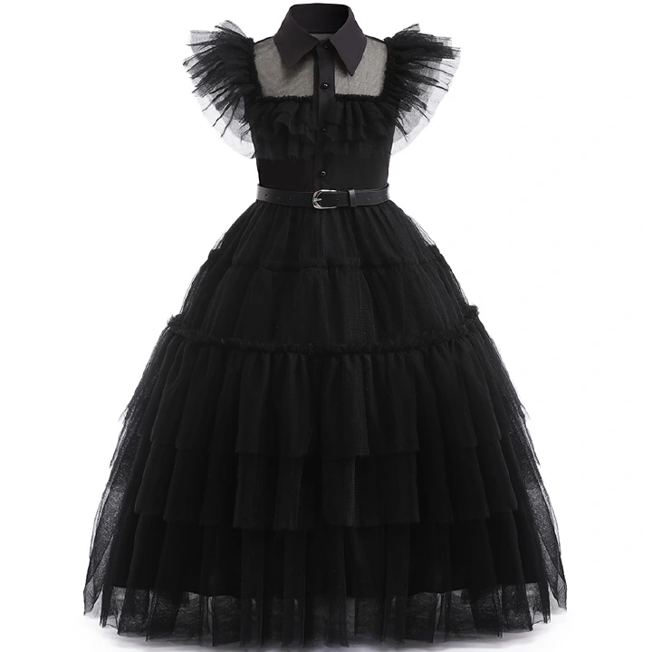 Movie Wednesday Cosplay Costume Dresses Wednesday Addams Cosplay Gothic Wind Adult Kids Children Dress Halloween Party Costumes
