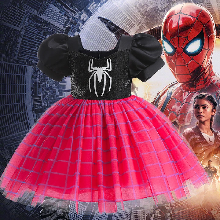 Marvel Spider-Man Kids Dress Patchwork Mesh Princess Dress Girls Dress Puffy Dress
