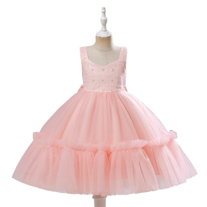 Pink Sequin Poncho Princess Dress Children's Dress Flower Girl Wedding Little Girl Birthday Dress