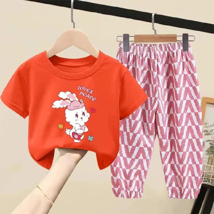 Children's clothes girls' suit two-piece fashionable and temperamental baby tops cotton t-shirt summer small and medium children trousers