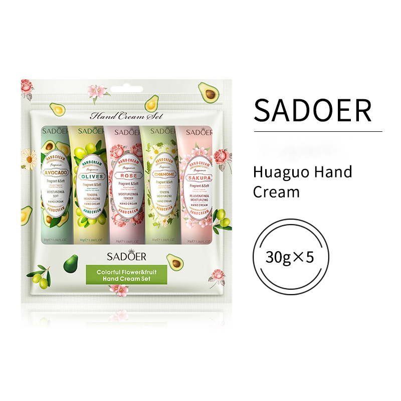 SADOER 5 PCS/Set Fruit Moisturizing Hand Cream Nourish Hand Care Hand Lotion Moisturize Stratum Corneum Hands Hydration Moisturizing Skin Care Creams for Dry Cracked Hands