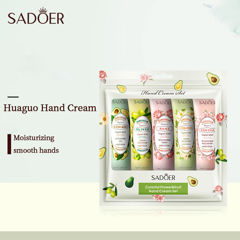 SADOER 5 PCS/Set Fruit Moisturizing Hand Cream Nourish Hand Care Hand Lotion Moisturize Stratum Corneum Hands Hydration Moisturizing Skin Care Creams for Dry Cracked Hands