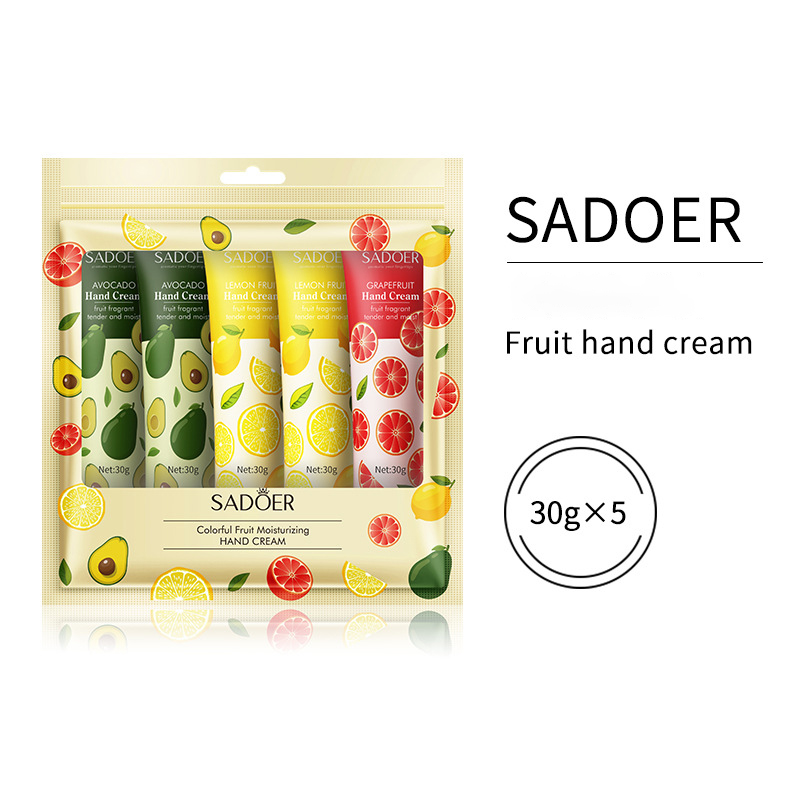 SADOER 5 PCS/Set Fruit Moisturizing Hand Cream Nourish Hand Care Hand Lotion Moisturize Stratum Corneum Hands Hydration Moisturizing Skin Care Creams for Dry Cracked Hands