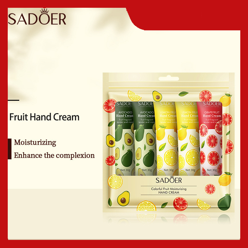 SADOER 5 PCS/Set Fruit Moisturizing Hand Cream Nourish Hand Care Hand Lotion Moisturize Stratum Corneum Hands Hydration Moisturizing Skin Care Creams for Dry Cracked Hands