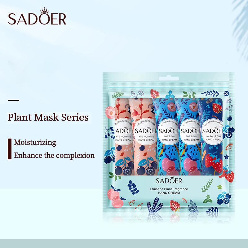 SADOER 5 PCS/Set Fruit Moisturizing Hand Cream Nourish Hand Care Hand Lotion Moisturize Stratum Corneum Hands Hydration Moisturizing Skin Care Creams for Dry Cracked Hands