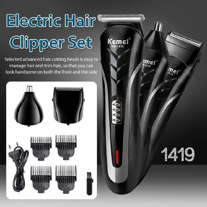 KEMEI Rechargeable 3 In 1 Shaving Machine Electric Hair Clipper Multifunctional Shaver Nose Hair Trimmer Safety Cutter