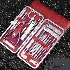 19 Pcs/set Manicure Set Stainless Steel Nails Clippers Set Ear Spoon Pedicure Sets Toe Nail Scissors Manicure Nail Art Tools Red