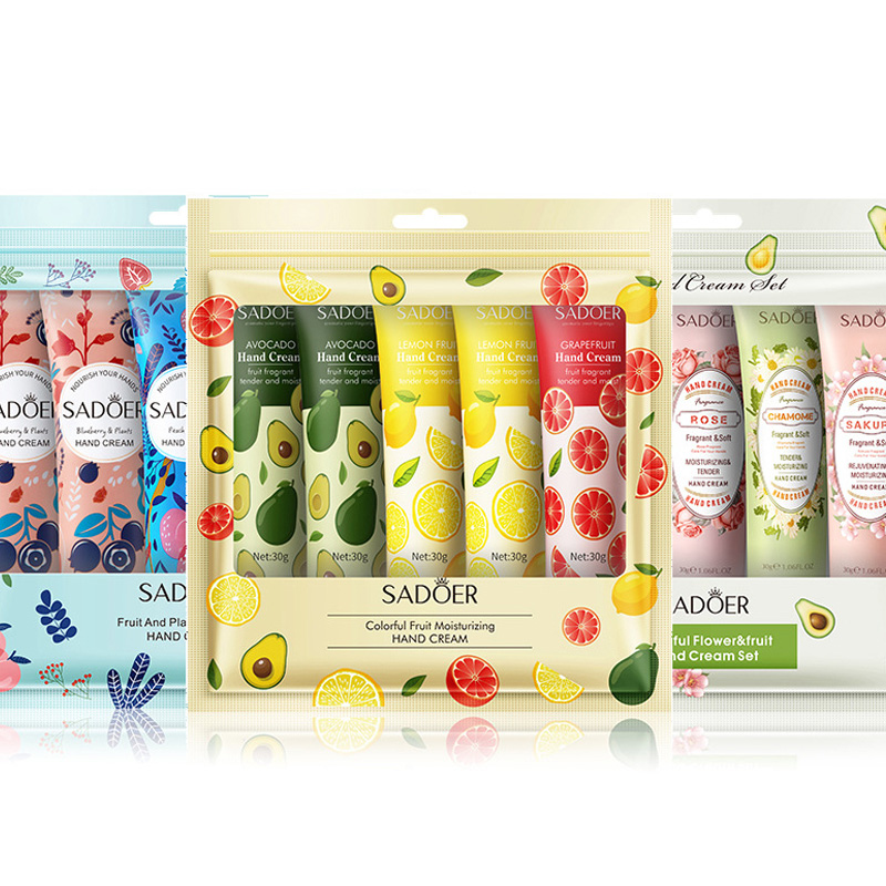 SADOER 5 PCS/Set Fruit Moisturizing Hand Cream Nourish Hand Care Hand Lotion Moisturize Stratum Corneum Hands Hydration Moisturizing Skin Care Creams for Dry Cracked Hands