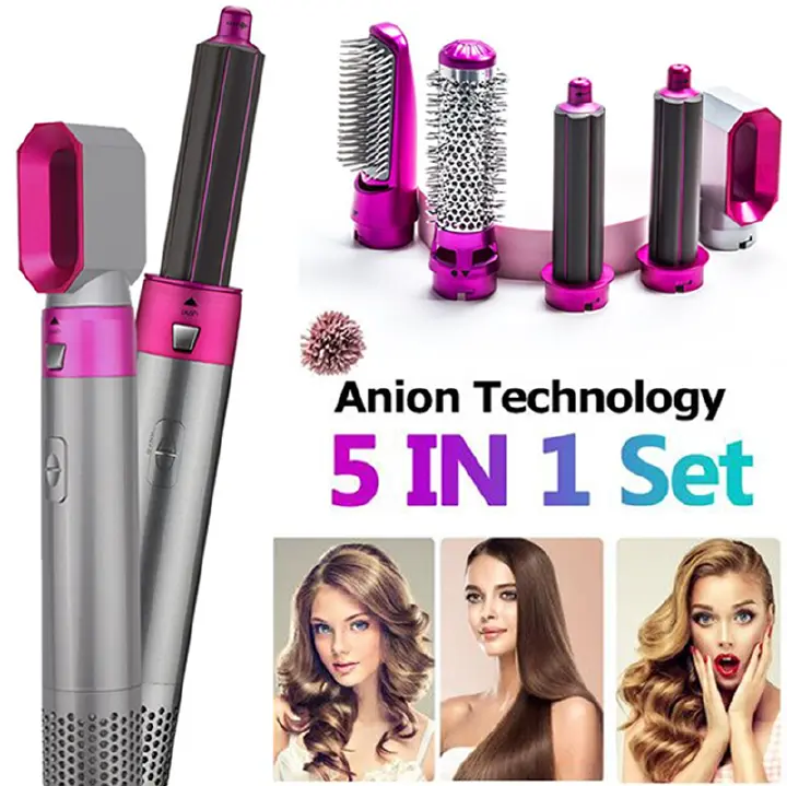 5 In 1 Hair Dryer Comb One Step Multi Functional Hair Curling Styling Straightener Hair Roller Comb Hot Air Styler Hair Curler Electric Air Iron Wand Brush