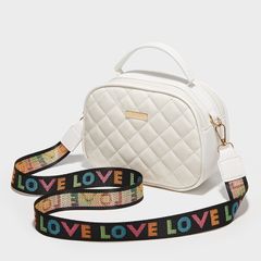 New double zipper rhombus embroidered bag women's shoulder bag handbag shoulder bag for girlfriend gift all-match large capacity White 21*15*8.5cm