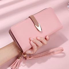 Wallet Long new simple drawstring wallet Multi clip student zero wallet gift for girlfriend Pink 19*9.5*3cm